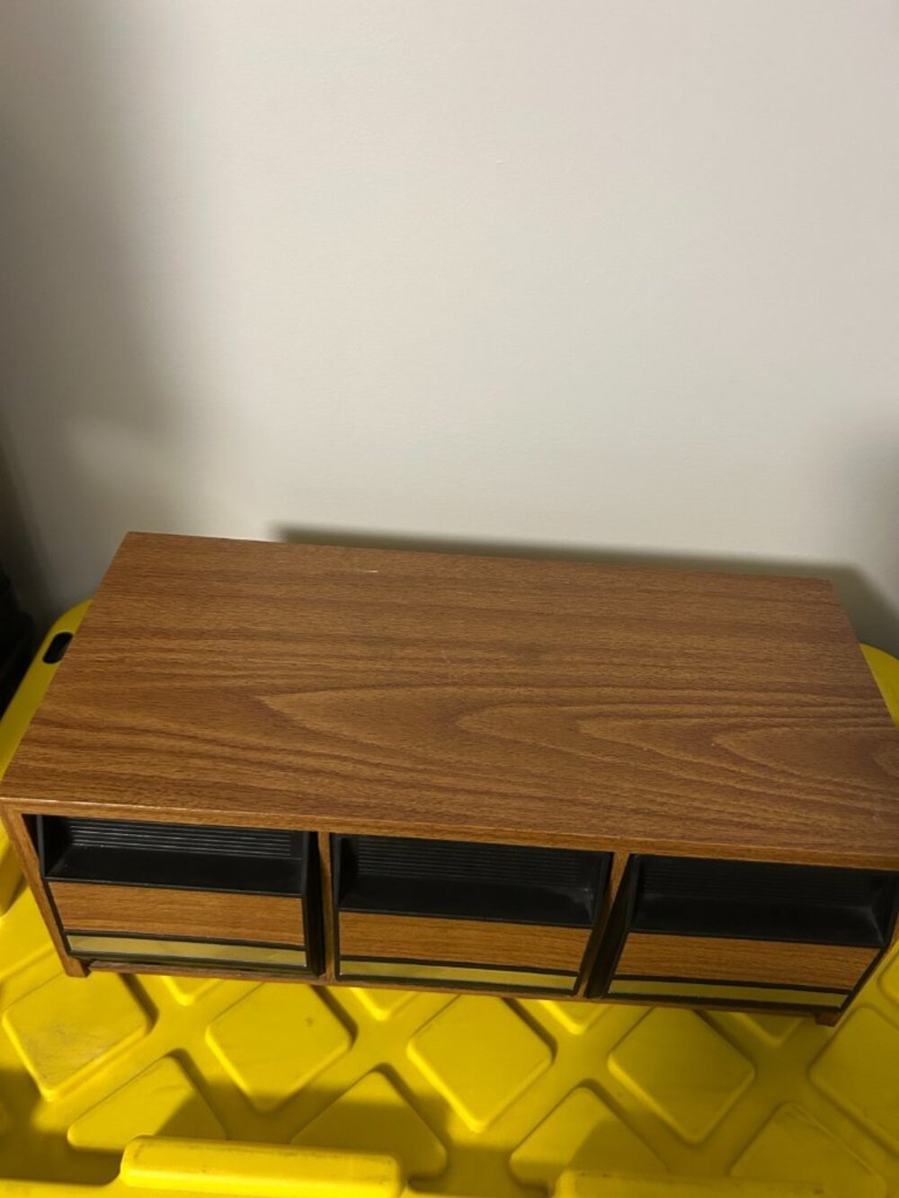 80s Vintage 3 Drawer Audio Cassette Tape Storage Holder Case Faux Wood Slide